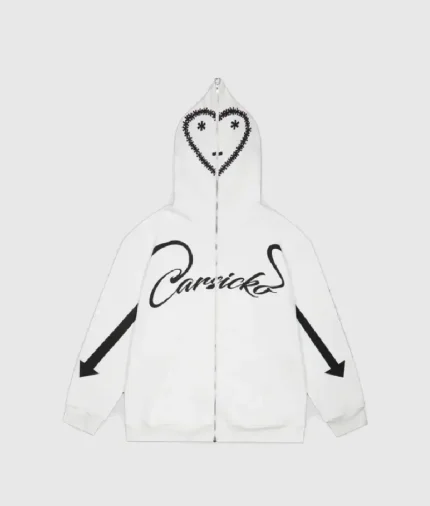 Carsicko Love Spread Full Zip White Hoodie
